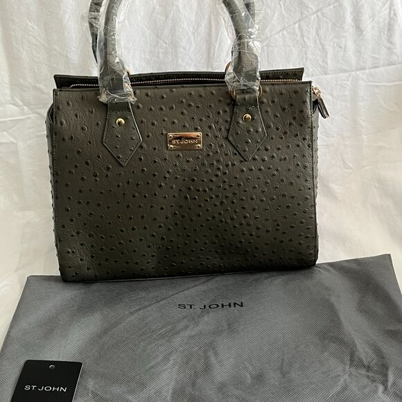 Authentic ST JOHN Pebble Ostrich Leather Satchel - Picture 5 of 13